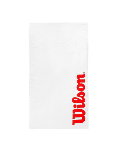 Toalla Wilson Sport blanca y roja 60x120 cm, algodón suave y muy absorbente, ideal para tenis, pádel y gimnasio. Tamaño grande,